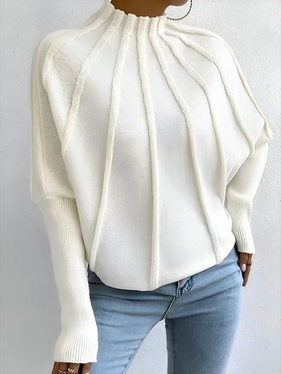 Mock Neck Ribbed Knit Pullover Bat Sleeves Sweater