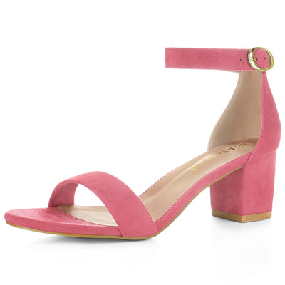 Faux Suede Open Toe Mid Block Heel Ankle Strap Sandals