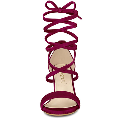 Women's Faux Velvet Lace Up Chunky Heel Strappy Sandals