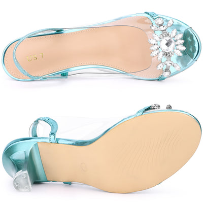 Clear Slingback Flower Rhinestone Peep Toe Heel Sandals