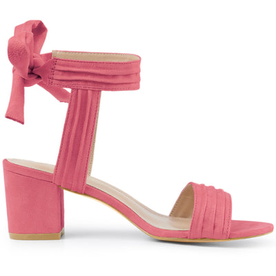 Open Toe Ankle Tie Back Block Heel Sandals