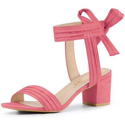 Open Toe Ankle Tie Back Block Heel Sandals