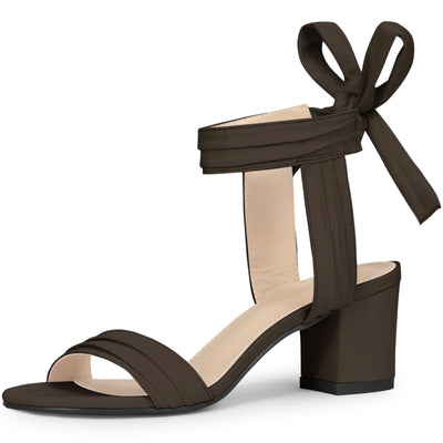 Open Toe Ankle Tie Back Block Heel Sandals