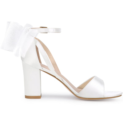 Women's Mesh Bow Ankle Strap Open Toe Chunky Heel Sandals