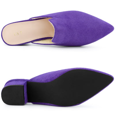 Women's Slip on Pointed Toe Chunky Heels Slide Mules