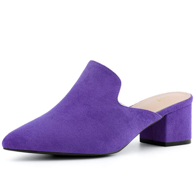 Women's Slip on Pointed Toe Chunky Heels Slide Mules