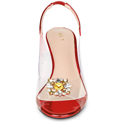 Clear Slingback Wedges Rhinestone Transparent Peep Toe Heel