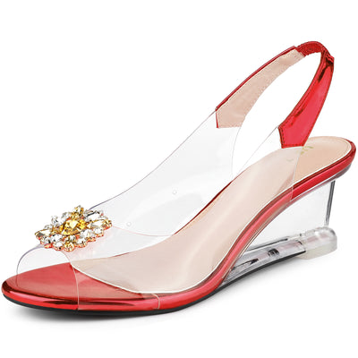 Clear Slingback Wedges Rhinestone Transparent Peep Toe Heel