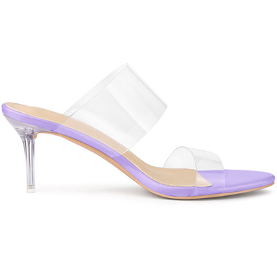 Open Toe Clear Strap Stiletto Heel Slide On Sandals