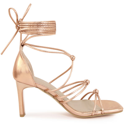 Women's Lace Up Strappy Chunky High Heels Sandals