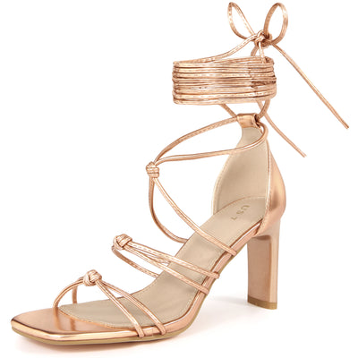 Women's Lace Up Strappy Chunky High Heels Sandals