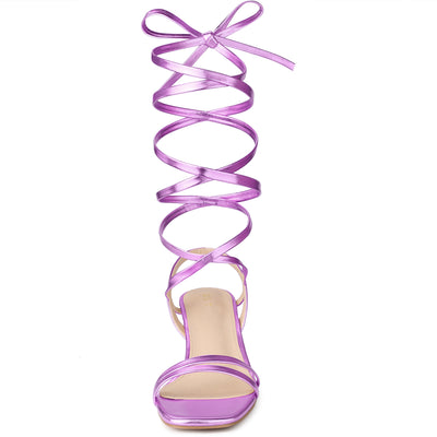 Women's Strappy Lace Up Slingback Kitten Heel Sandals