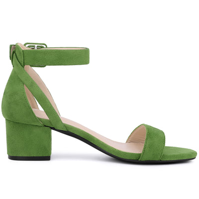 Faux Suede Ankle Strap Block Low Heel Sandals