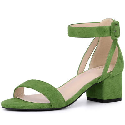 Faux Suede Ankle Strap Block Low Heel Sandals