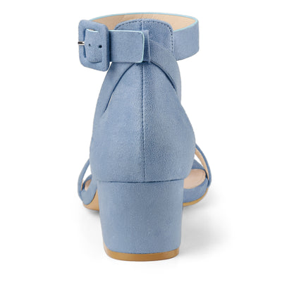 Faux Suede Ankle Strap Block Low Heel Sandals