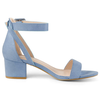 Faux Suede Ankle Strap Block Low Heel Sandals