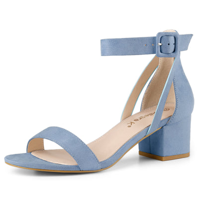 Faux Suede Ankle Strap Block Low Heel Sandals