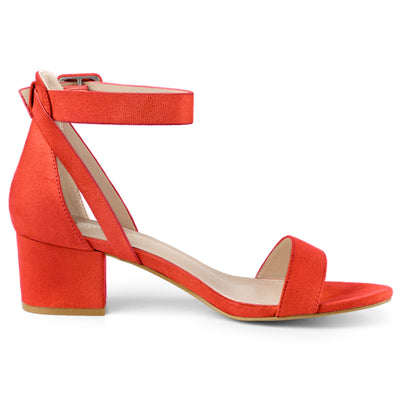 Faux Suede Ankle Strap Block Low Heel Sandals