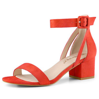 Faux Suede Ankle Strap Block Low Heel Sandals