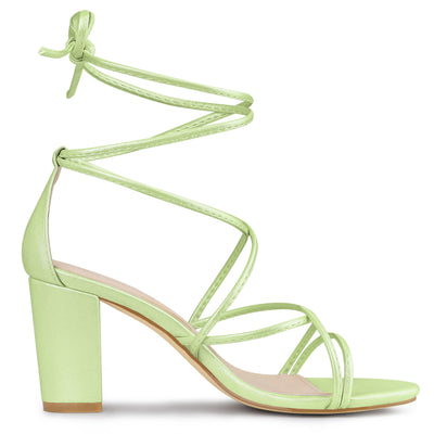 Strappy Strap Lace Up Mid Chunky Heel Sandals