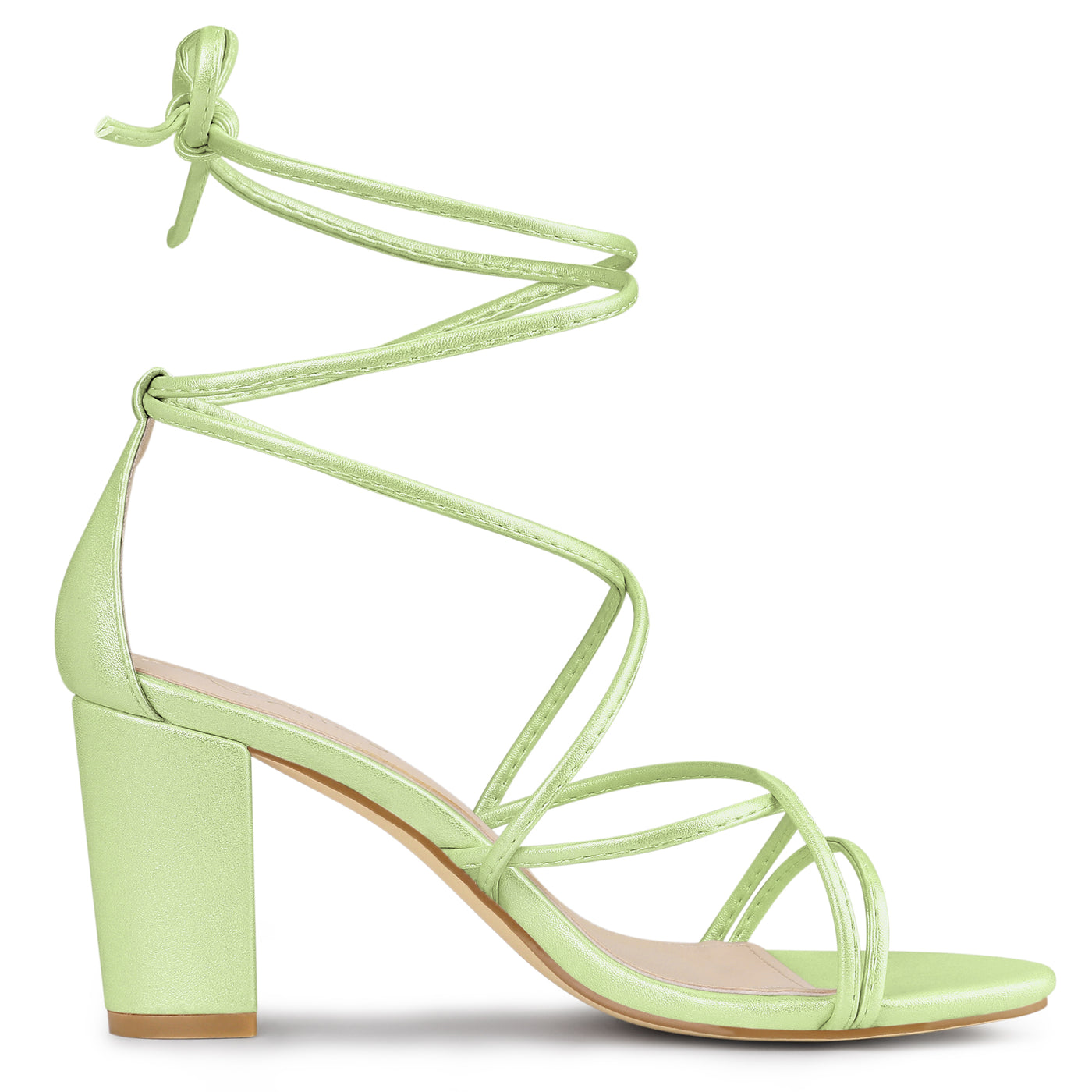 Allegra K Strappy Strap Lace Up Mid Chunky Heel Sandals