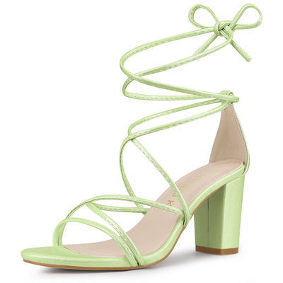 Strappy Strap Lace Up Mid Chunky Heel Sandals