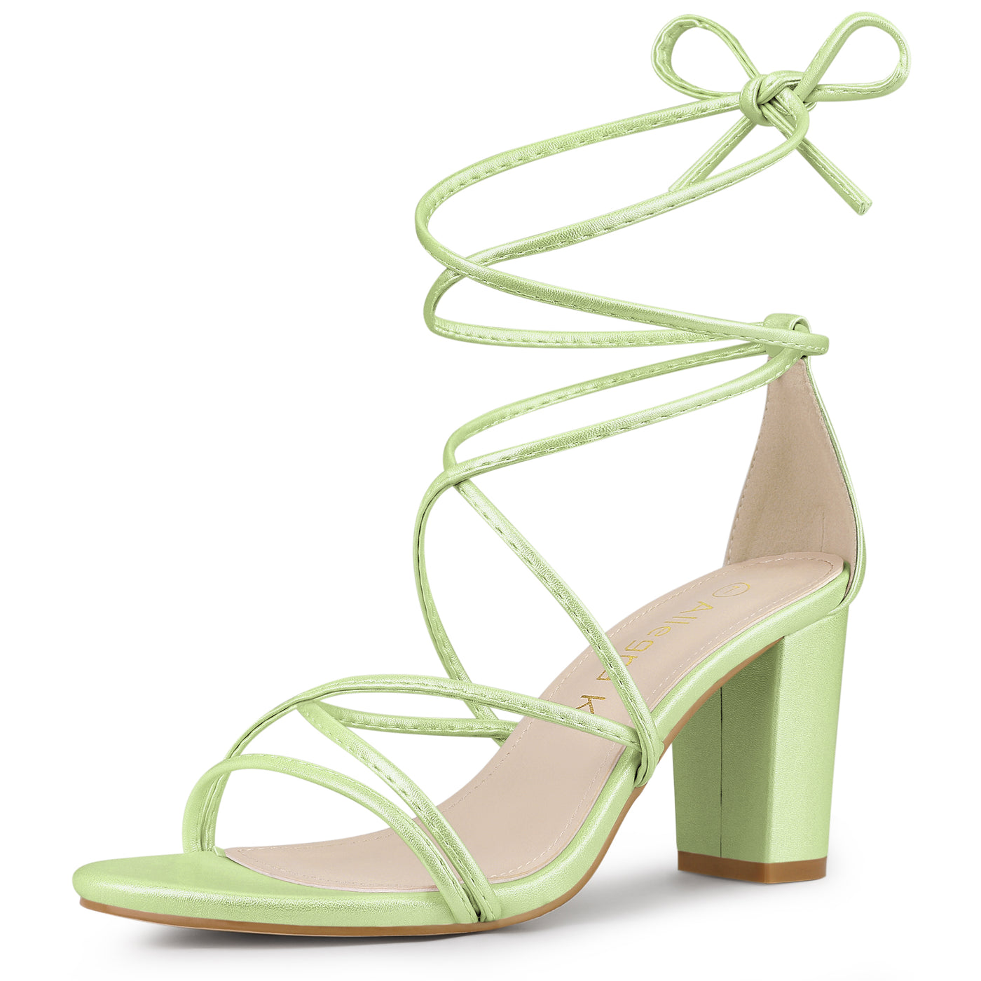 Allegra K Strappy Strap Lace Up Mid Chunky Heel Sandals