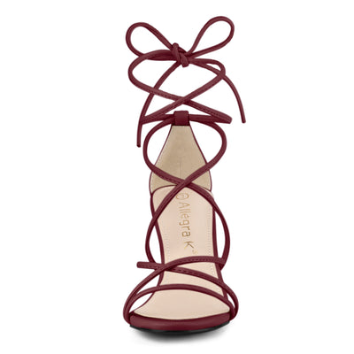 Strappy Strap Lace Up Mid Chunky Heel Sandals