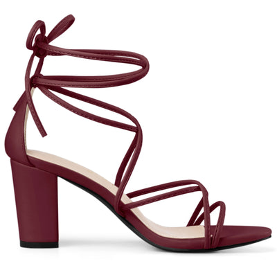 Strappy Strap Lace Up Mid Chunky Heel Sandals