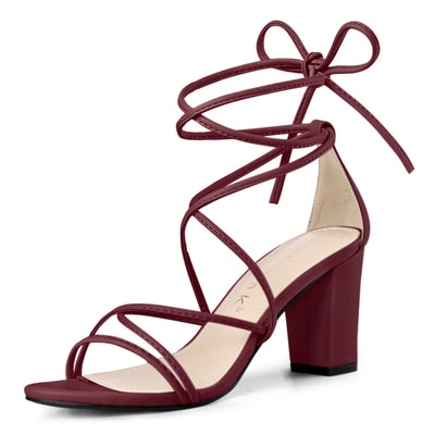 Strappy Strap Lace Up Mid Chunky Heel Sandals