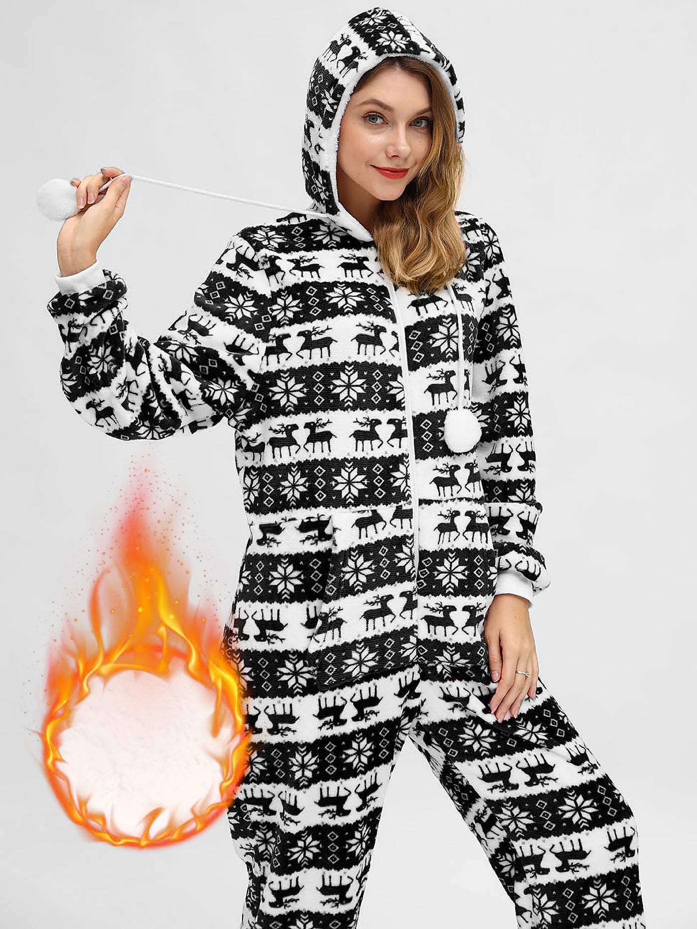 Allegra K Christmas Deer Snowflake Flannel Loungewear Sleepwear