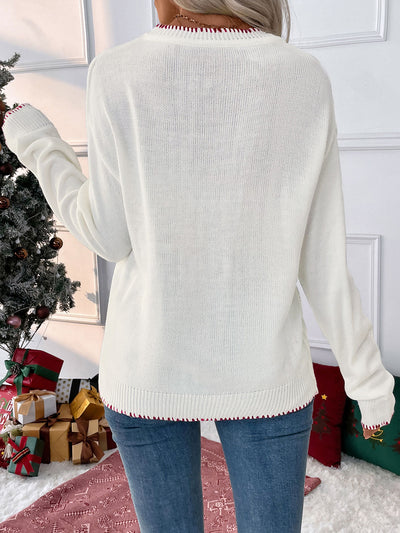 Loose Long Sleeve Round Neck Christmas Bow Sweater