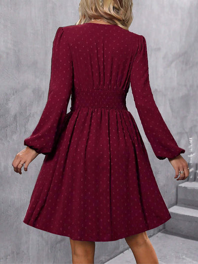 Swiss Dots Lantern Long Sleeve Midi A-Line Dress