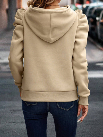 Solid Color Ruched Puff Long Sleeves Hoodies