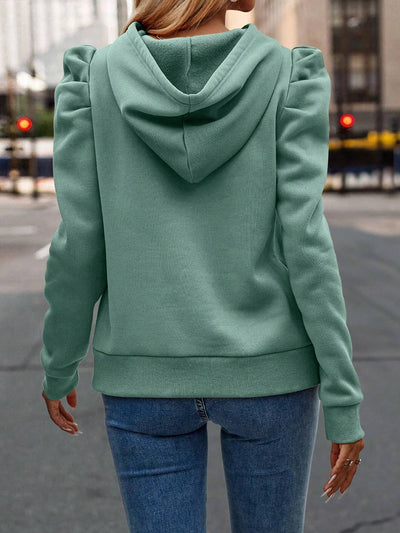 Solid Color Ruched Puff Long Sleeves Hoodies