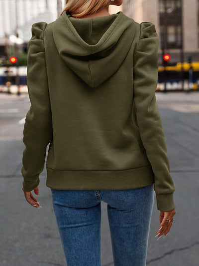 Solid Color Ruched Puff Long Sleeves Hoodies