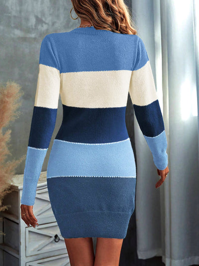 Knit Striped Colorblock Mini Bodycon Sweater Dress