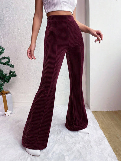 Corduroy Solid Color Casual Bell-Bottoms Trousers Pants