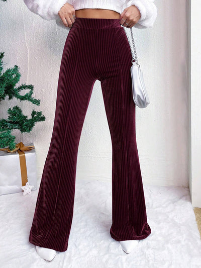 Corduroy Solid Color Casual Bell-Bottoms Trousers Pants