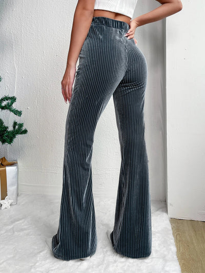 Corduroy Solid Color Casual Bell-Bottoms Trousers Pants