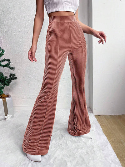 Corduroy Solid Color Casual Bell-Bottoms Trousers Pants