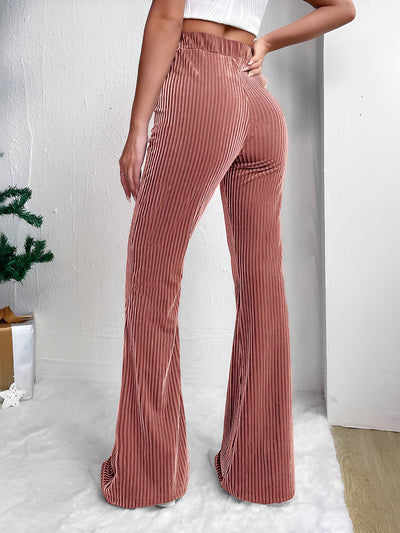 Corduroy Solid Color Casual Bell-Bottoms Trousers Pants