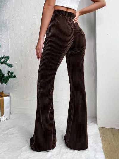 Corduroy Solid Color Casual Bell-Bottoms Trousers Pants