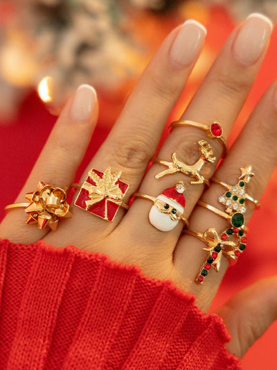 8 Pieces Christmas Candy Elk Santa Claus Rings Set