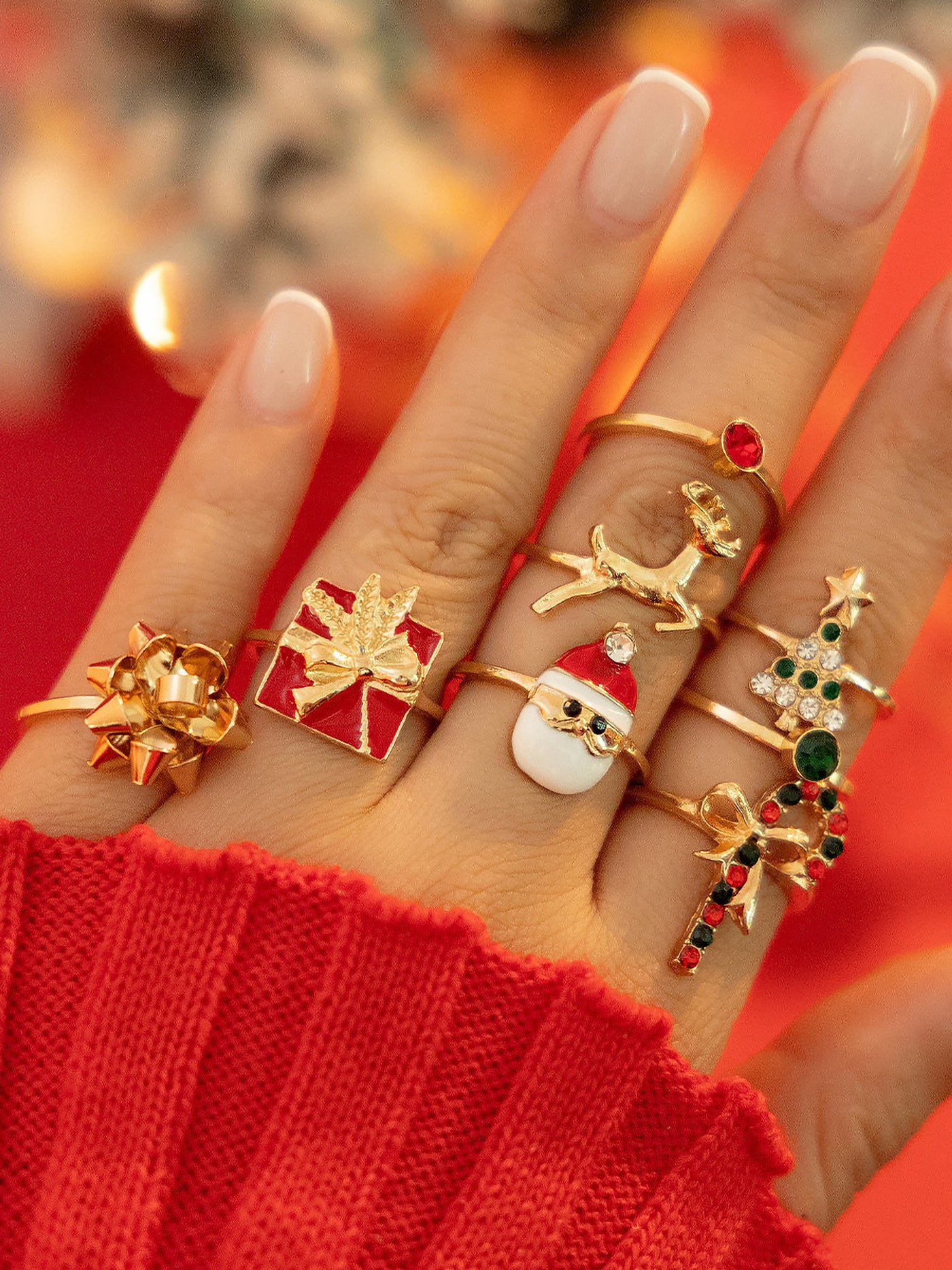 Allegra K 8 Pieces Christmas Candy Elk Santa Claus Rings Set