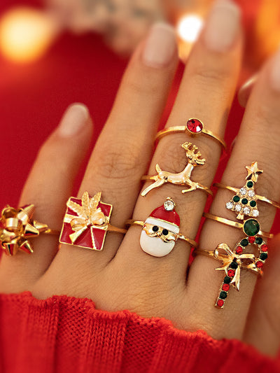 8 Pieces Christmas Candy Elk Santa Claus Rings Set