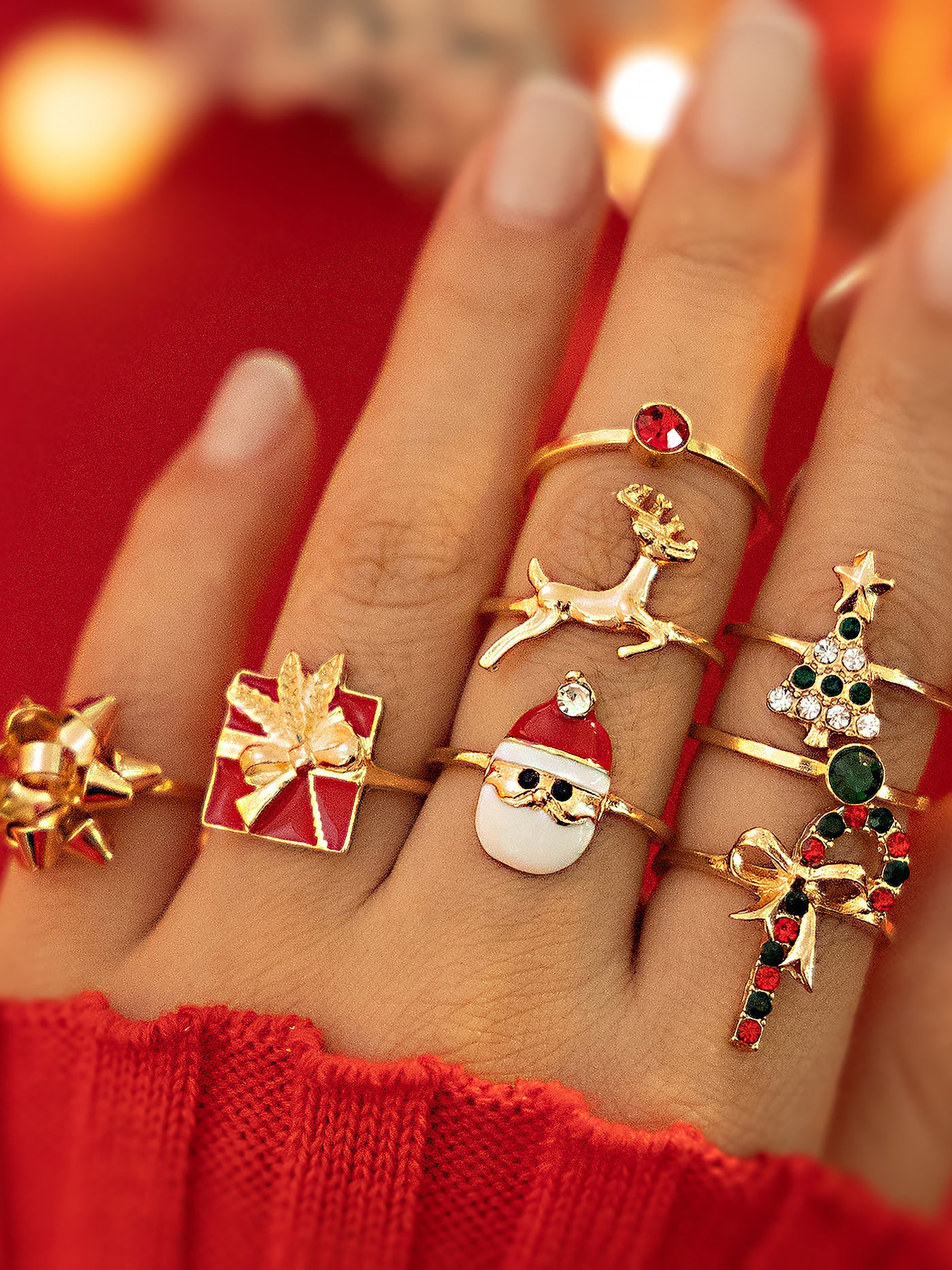 Allegra K 8 Pieces Christmas Candy Elk Santa Claus Rings Set