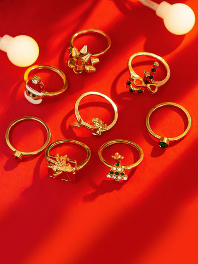 8 Pieces Christmas Candy Elk Santa Claus Rings Set