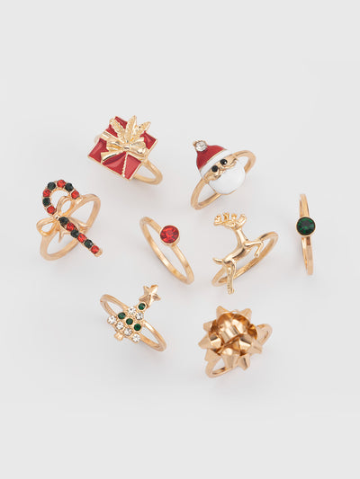 8 Pieces Christmas Candy Elk Santa Claus Rings Set