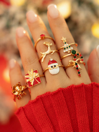 8 Pieces Christmas Candy Elk Santa Claus Rings Set